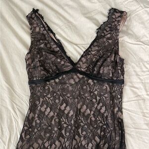 BCBGMaxAzria Black and Nude Lace Chemise